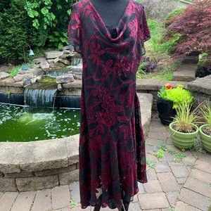 Connected Apparel Womens Black Red Print Dress 1X Cowl Neck